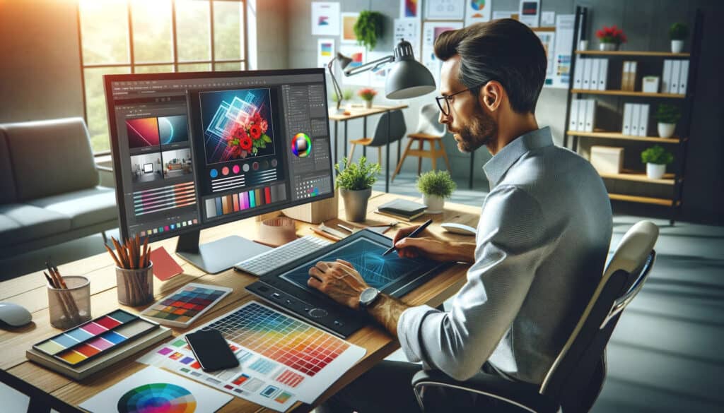 Web Designer Working on Effective Website Strategies in Modern Workspace